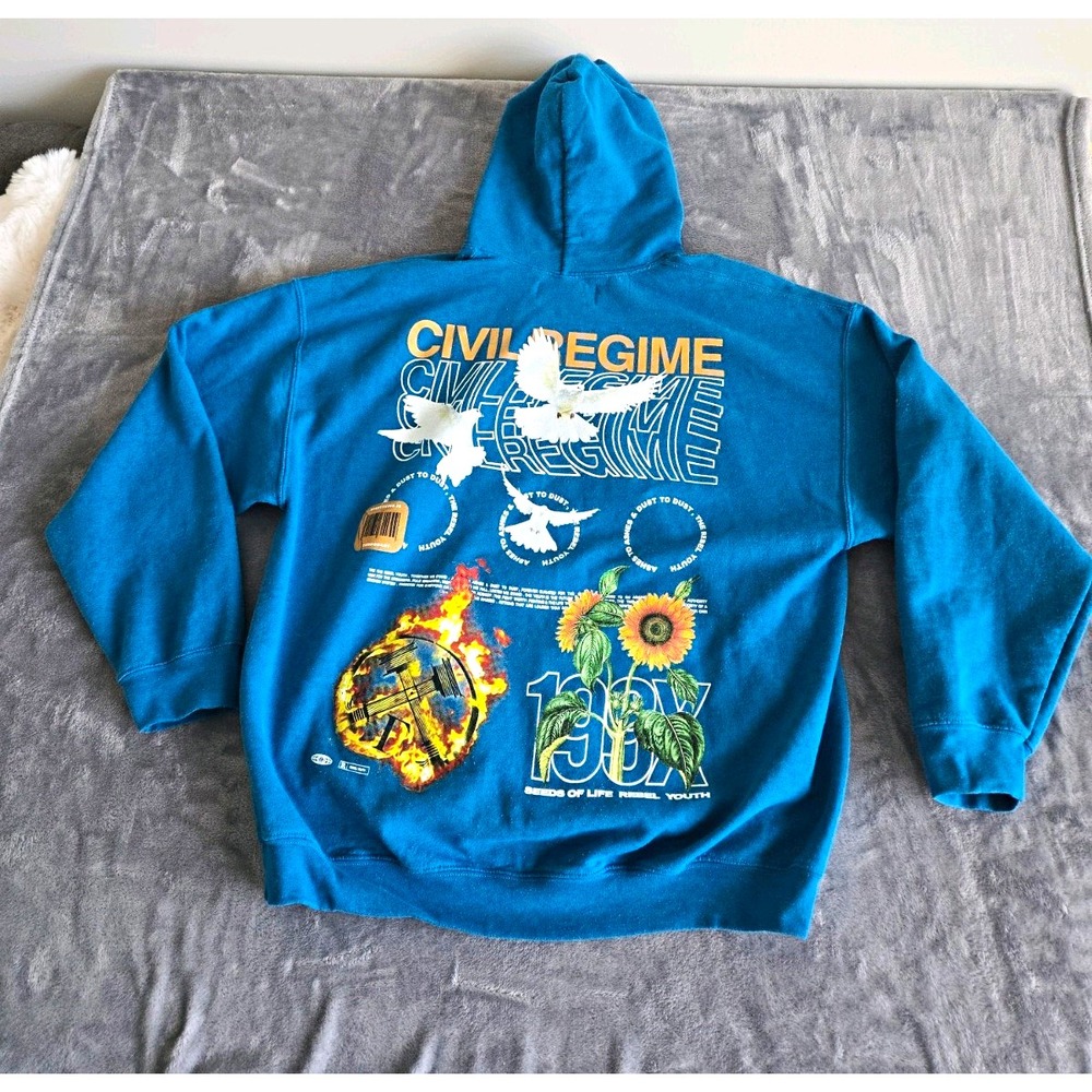 Civil Regime Mens Blue Hoodie Sweatshirt 199X Seeds of Life Rebel XL